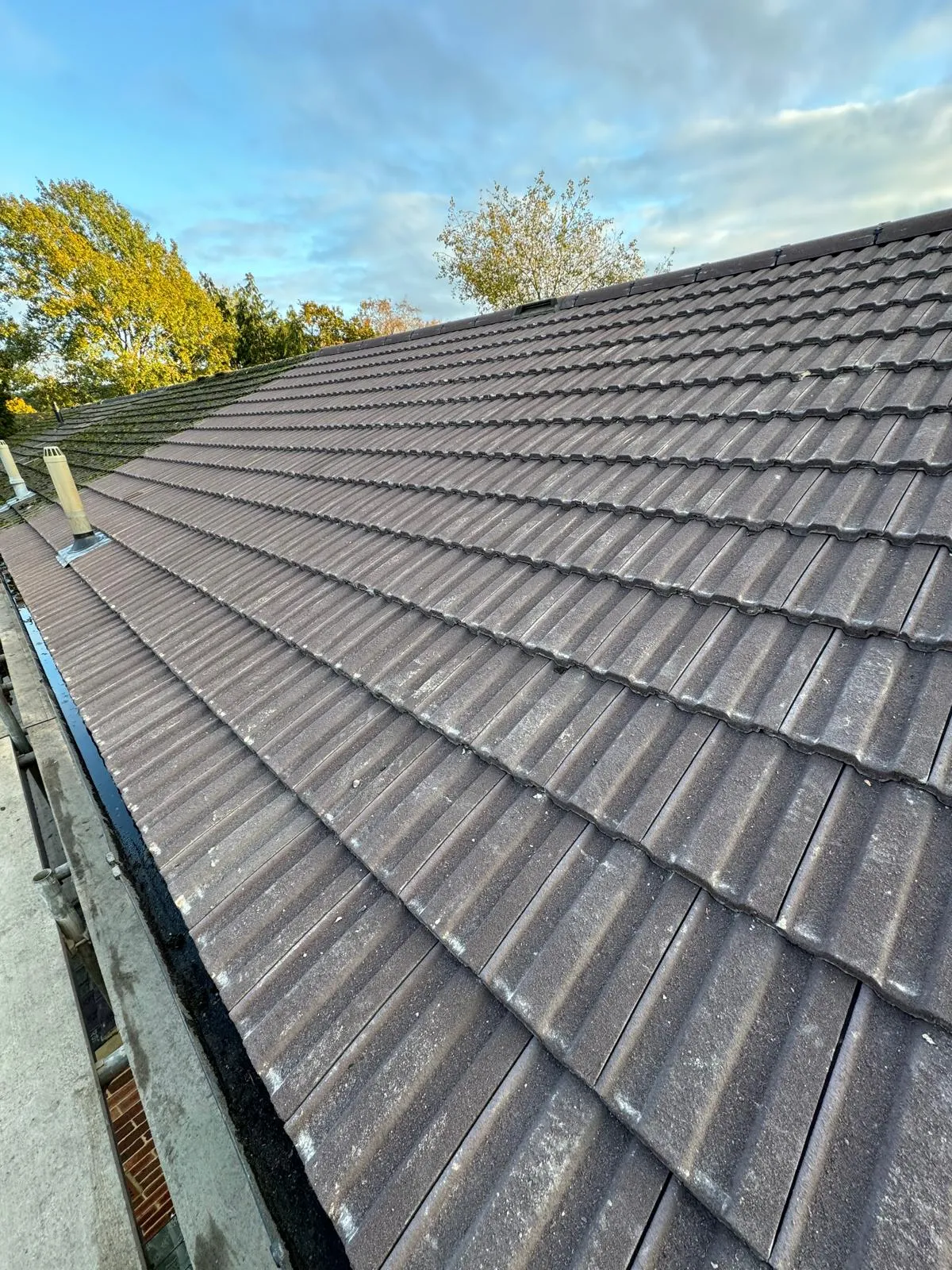 The roof of a house that has been gutted.